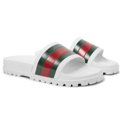 gucci striped rubber slides white|Gucci rubber slide sandals outfit.